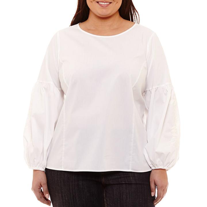 Liz Claiborne Embroidered Sleeve Blouse- Plus