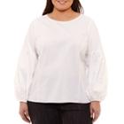 Liz Claiborne Embroidered Sleeve Blouse- Plus