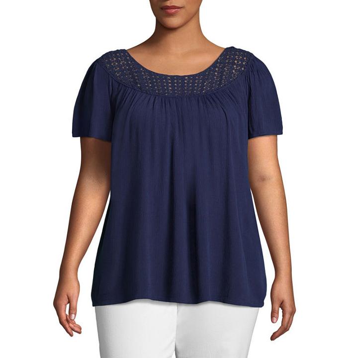 St. John's Bay Crochet Flutter Sleeve Blouse - Plus
