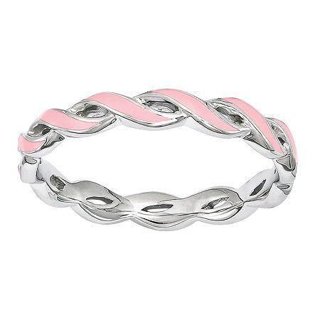 Personally Stackable Pink Enamel Stackable Crossover Ring