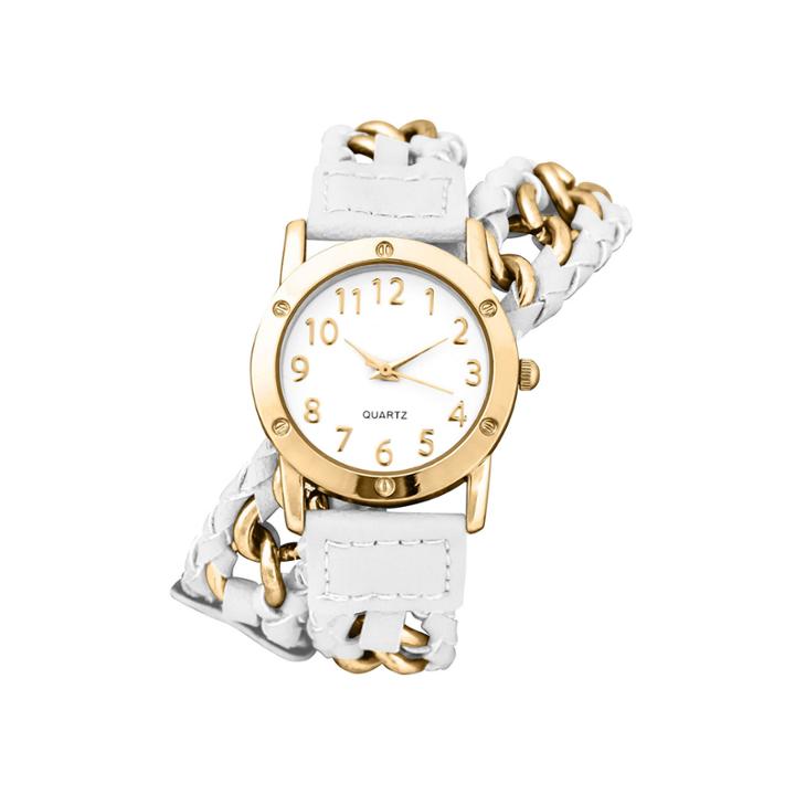 Decree Womens Chain-link White Strap Wrap Watch