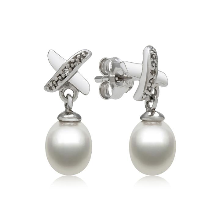 Sterling Silver Cultured Freshwater Pearl And Diamond-accent Earrings