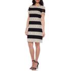 London Style Collection Short-sleeve Stripe Lace Shift Dress - Petite