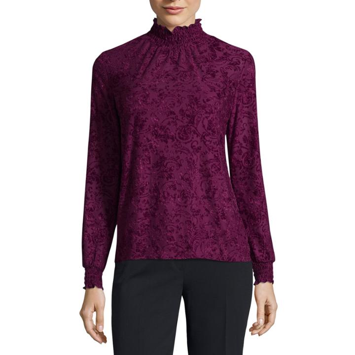 Liz Claiborne Long Sleeve Mock Neck Velvet Blouse