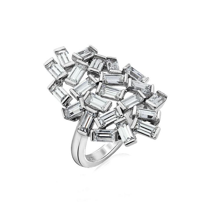 Diamonart Womens Cubic Zirconia White Sterling Silver Cocktail Ring