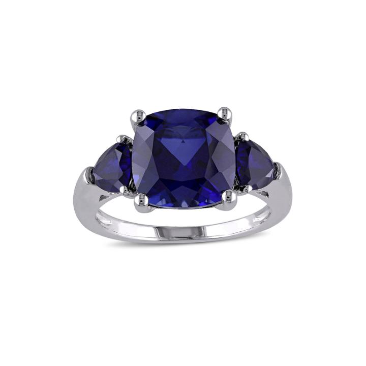 Lab-created Blue Sapphire Sterling Silver 3-stone Ring