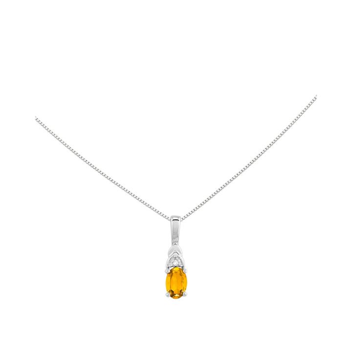 Genuine Yellow Citrine Diamond-accent 14k White Gold Pendant Necklace