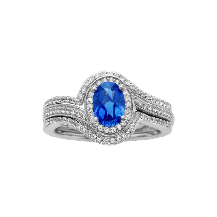 10k White Gold Sapphire And Diamond Bridal Set