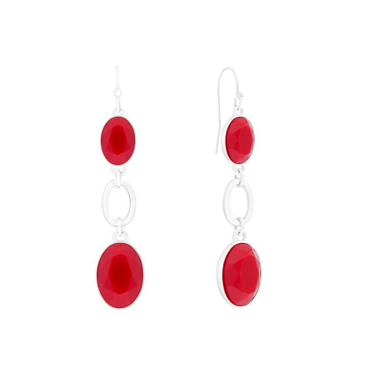 Liz Claiborne Red Stone Silver-tone Linear Earrings