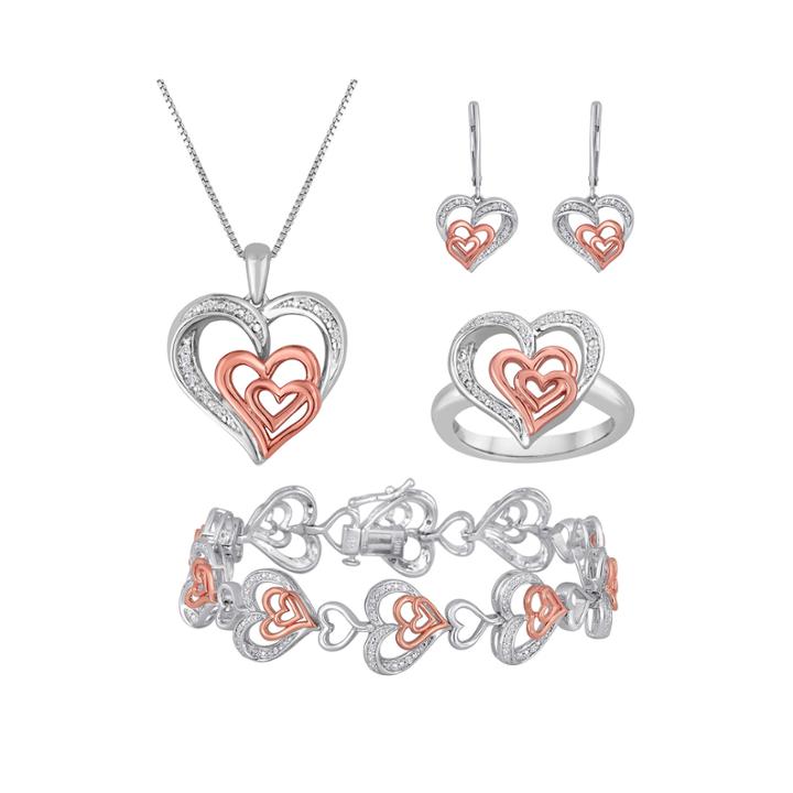Forevermine Silver Over Brass With 14k Rose Gold 4 Pc. Jewelry Box Set