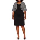 Maya Brooke 3/4-sleeve Striped Jewel-neck Jacket Dress - Plus