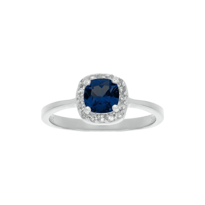Cushion-cut Lab-created Sapphire And Genuine White Topaz Sterling Silver Ring