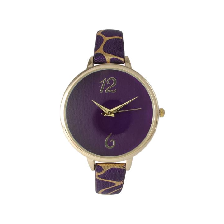 Olivia Pratt Womens Cheetah Print Purple Petite Leather Watch 26356purple