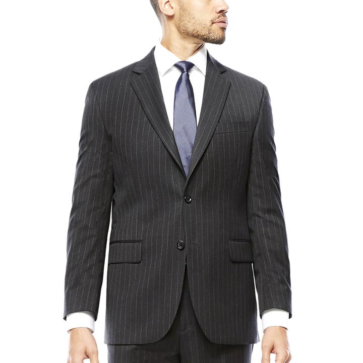 Stafford Super 100 Charcoal Chalk-stripe Wool Suit Jacket - Classic Fit