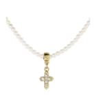 1928 Religious Jewelry Womens Clear Simulated Pearls Cross Beaded Necklace