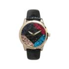Olivia Pratt Womens Geometric Multi-colored Stone Dial Black Leather Watch 26664black