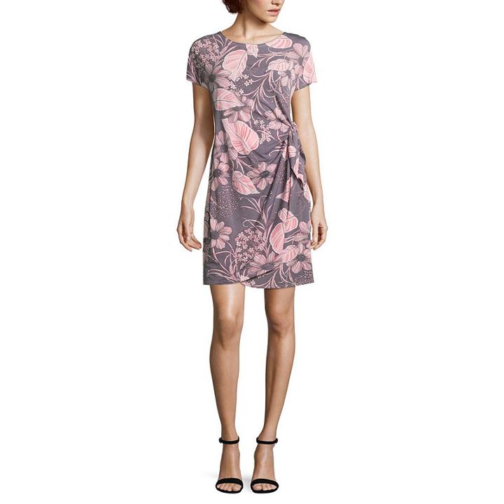 Robbie Bee Short Sleeve Floral Wrap Dress-petite