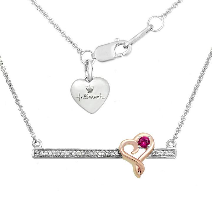 Hallmark Diamonds Womens Lab Created Red Ruby Pendant Necklace