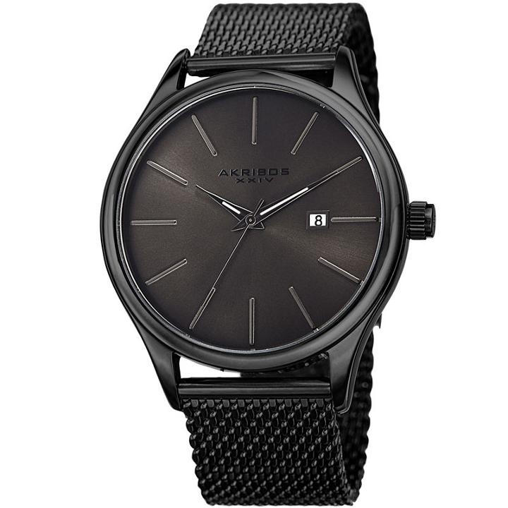 Akribos Xxiv Unisex Black Strap Watch-a-959bkgn