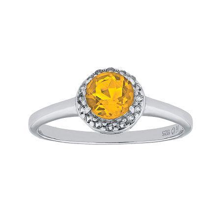Faceted Genuine Citrine & White Topaz Sterling Silver Ring