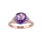 Genuine Amethyst And 1/6 Ct. T.w. Diamond 10k Rose Gold Ring