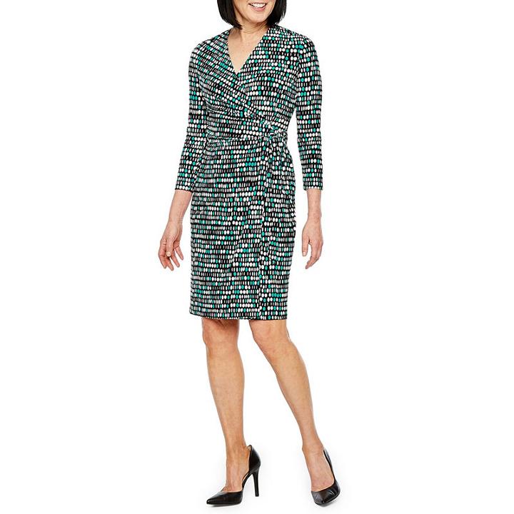 Black Label By Evan-picone 3/4 Sleeve Dots Sheath Dress