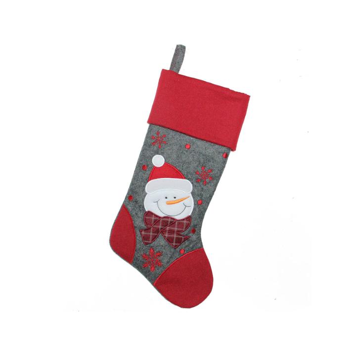 18 Gray And Red Embroidered Snowman Christmas Stocking