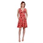 24seven Comfort Apparel Coral Red And Pink Floralmini Dress