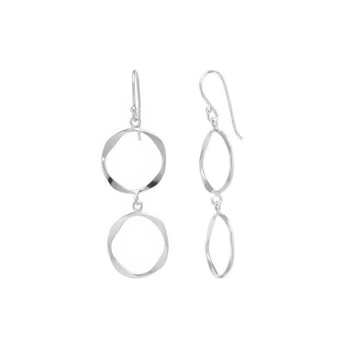 Sterling Silver Double Circle Linear Earrings