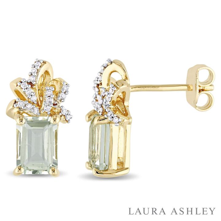 Laura Ashley Green Amethyst 18k Gold Over Silver Ear Pins