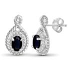 Diamond Accent Genuine Blue Sapphire Sterling Silver 16.1mm Stud Earrings