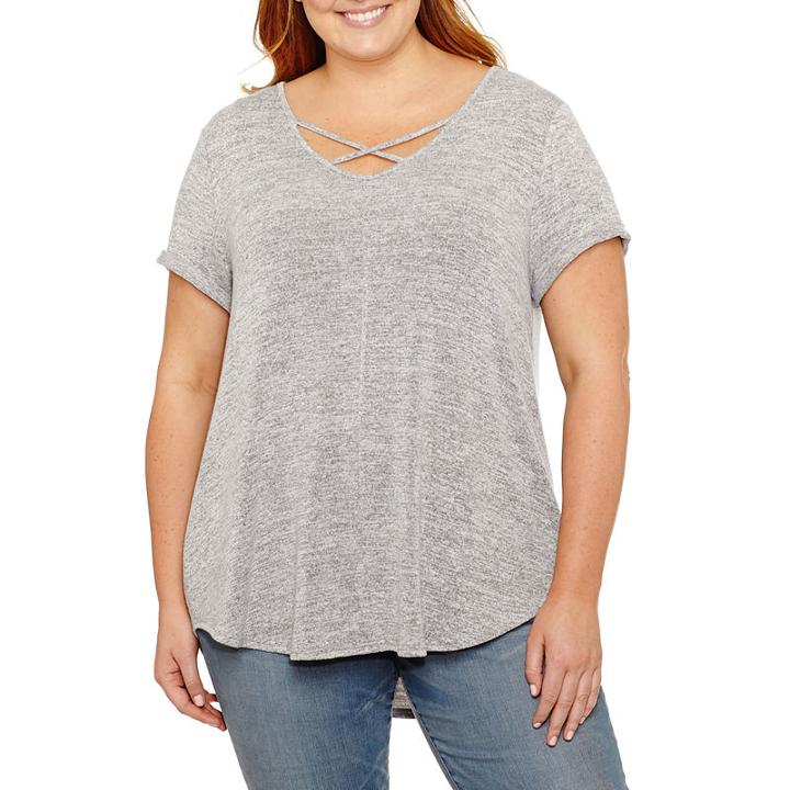A.n.a Short Sleeve Cross Front T-shirt - Plus