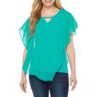 Alyx Short Sleeve Split Crew Neck Woven Blouse-petites