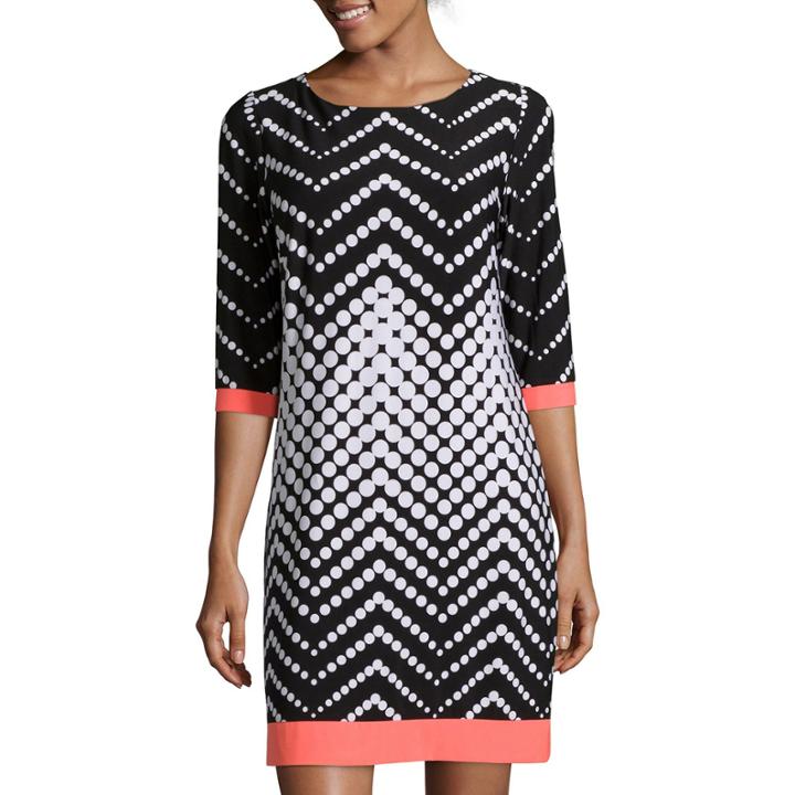 Studio 1 3/4-sleeve Chevron Dot Shift Dress