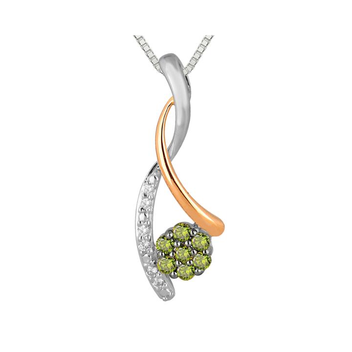 1/4 Ct. T.w. White And Color-enhanced Green Diamond Pendant Necklace