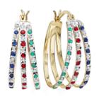 Lead Glass-filled Ruby, Genuine Emerald, Sapphire & Diamond Accent Hoop Earrings