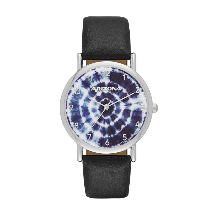 Arizona Womens Silver Tone Tie-dye Dial Navy Strap Watch