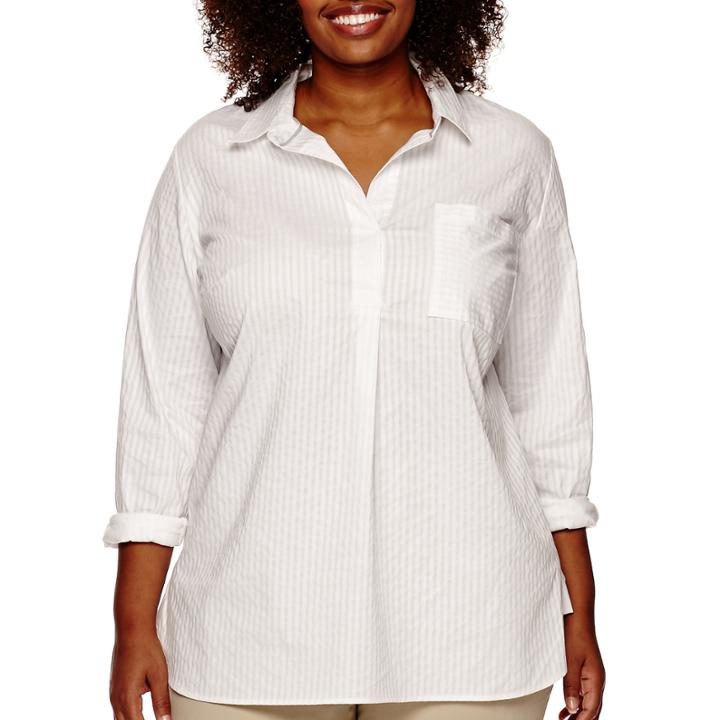 Liz Claiborne 3/4-sleeve Extended-shoulder Popover Shirt - Plus