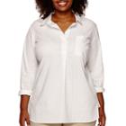 Liz Claiborne 3/4-sleeve Extended-shoulder Popover Shirt - Plus
