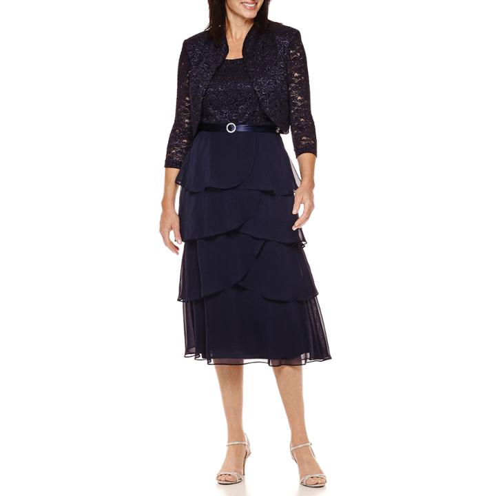 R & M Richards 3/4-sleeve Tiered Bolero Jacket Dress