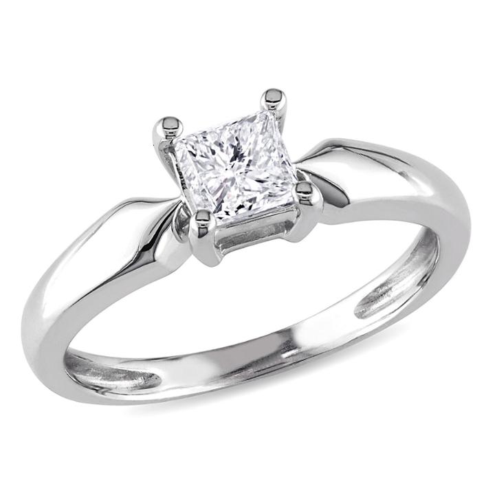 Womens 1/2 Ct. T.w. Genuine Princess White Diamond 14k Gold Solitaire Ring