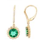 Lab Created Emerald And 1/3c. T.t.w. Diamond 10k Yellow Gold Earrings