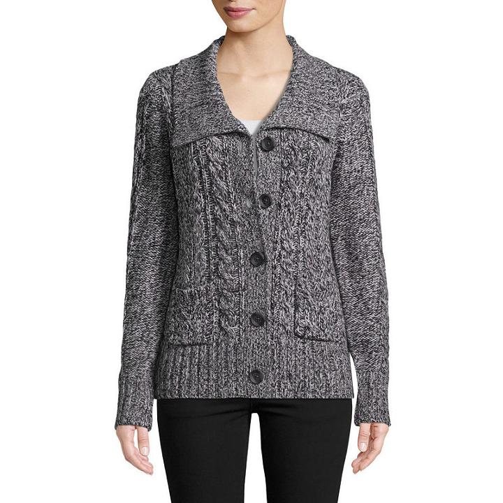 St. John's Bay Long Sleeve U Neck Button Cardigan