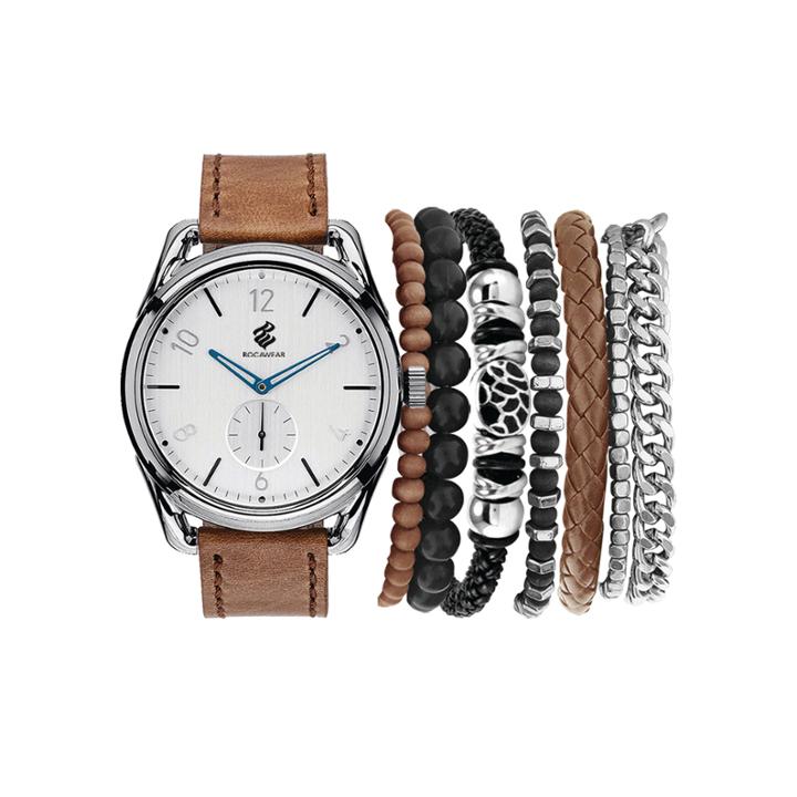 Rocawear Men's Brown And White Stackable Bracelet Strap Watch Set Rmst5216s328-510
