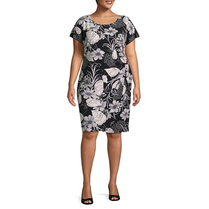 Robbie Bee Short Sleeve Floral Sheath Dress-plus