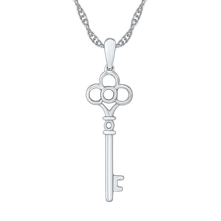 Womens 10k White Gold Keys Pendant Necklace