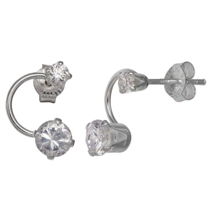 Silver Treasures Round Clear Sterling Silver Stud Earrings