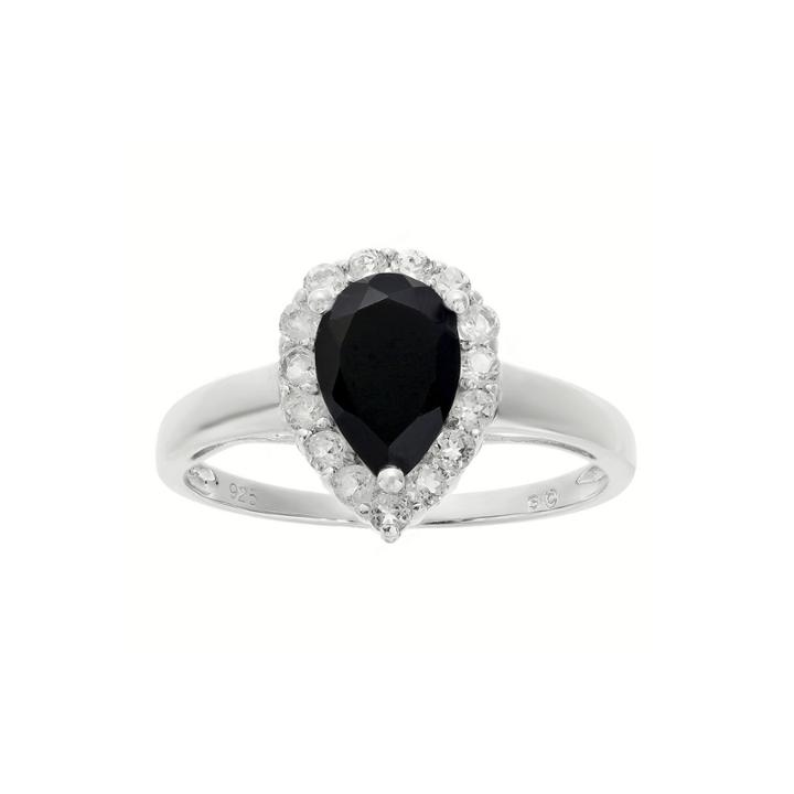 Pear-shaped Genuine Black Onyx And White Topaz Ring