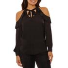 Bisou Bisou Tie Neck Ruffle Cold Shoulder Top