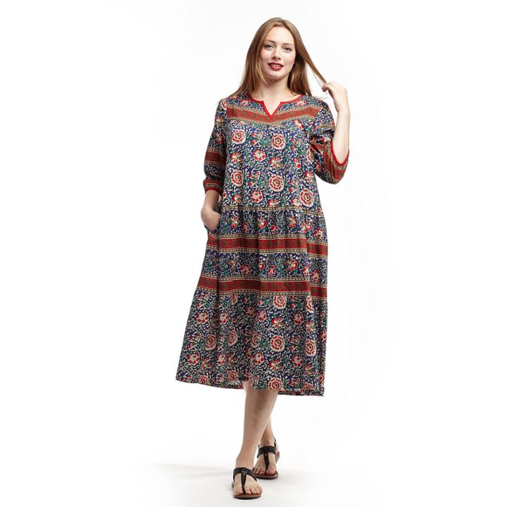 La Cera 3/4 Sleeve Tiered Lounge Dress